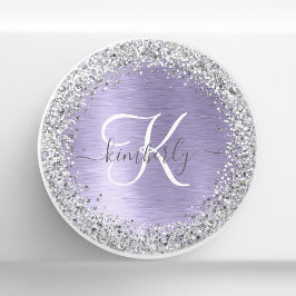 Paars geborsteld metaal Silver Glitter Monogram Na Keramische Knop