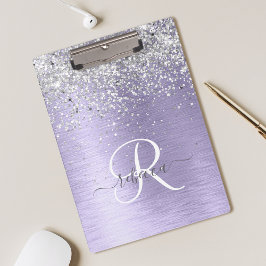 Paars geborsteld metaal Silver Glitter Monogram Na Klembord