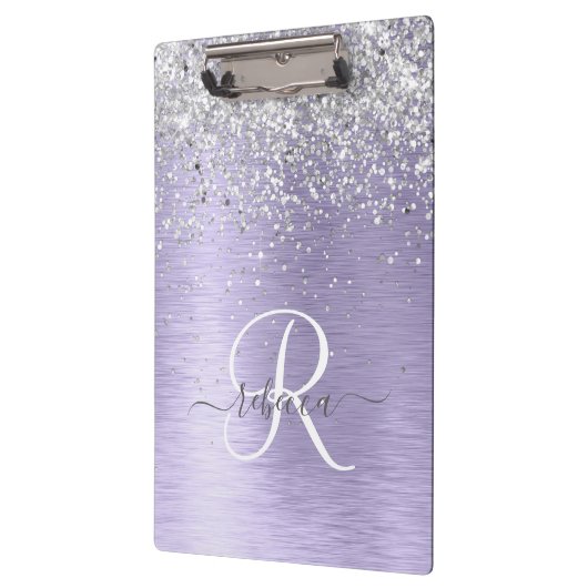 Paars geborsteld metaal Silver Glitter Monogram Na Klembord (Links)