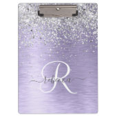 Paars geborsteld metaal Silver Glitter Monogram Na Klembord (Voorkant)
