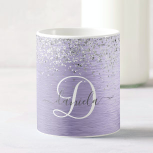 Paars geborsteld metaal Silver Glitter Monogram Na Koffiemok