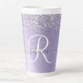 Paars geborsteld metaal Silver Glitter Monogram Na Latte Mok (Voorkant)