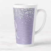 Paars geborsteld metaal Silver Glitter Monogram Na Latte Mok (Rechts)
