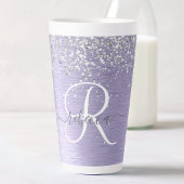 Paars geborsteld metaal Silver Glitter Monogram Na Latte Mok