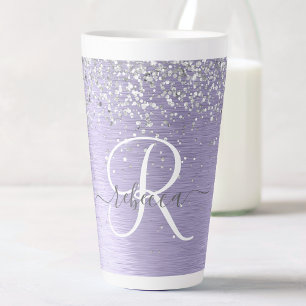 Paars geborsteld metaal Silver Glitter Monogram Na Latte Mok