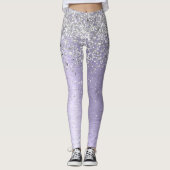 Paars geborsteld metaal Silver Glitter Monogram Na Leggings (Voorkant)