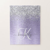 Paars geborsteld metaal Silver Glitter Monogram Na Legpuzzel (Verticaal)