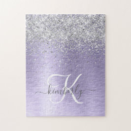 Paars geborsteld metaal Silver Glitter Monogram Na Legpuzzel