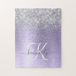 Paars geborsteld metaal Silver Glitter Monogram Na Legpuzzel