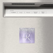 Paars geborsteld metaal Silver Glitter Monogram Na Magneet (Insitu (Vaatwasser))