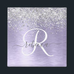 Paars geborsteld metaal Silver Glitter Monogram Na Magneet<br><div class="desc">Pas dit trendy chic magnet-ontwerp met  zilveren mousserend glitter op een paarse geborstelde metalen achtergrond eenvoudig aan.</div>