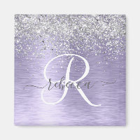 Paars geborsteld metaal Silver Glitter Monogram Na
