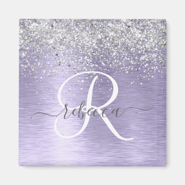 Paars geborsteld metaal Silver Glitter Monogram Na Magneet