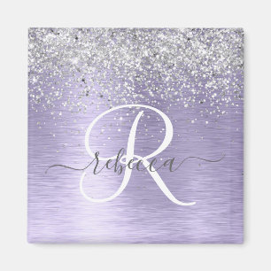 Paars geborsteld metaal Silver Glitter Monogram Na Magneet