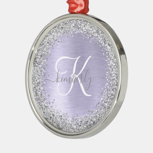 Paars geborsteld metaal Silver Glitter Monogram Na Metalen Ornament (Links)