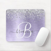 Paars geborsteld metaal Silver Glitter Monogram Na Muismat (Met muis)