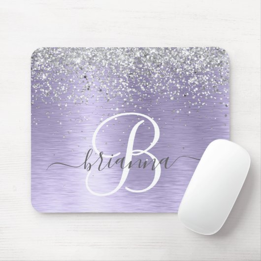 Paars geborsteld metaal Silver Glitter Monogram Na Muismat (Met muis)