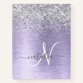 Paars geborsteld metaal Silver Glitter Monogram Na Notitieboek (Voorkant)