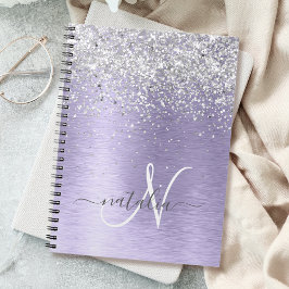 Paars geborsteld metaal Silver Glitter Monogram Na Notitieboek