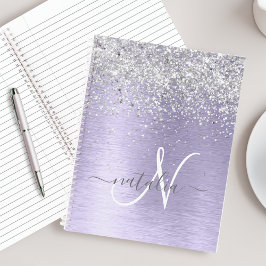 Paars geborsteld metaal Silver Glitter Monogram Na Notitieboek