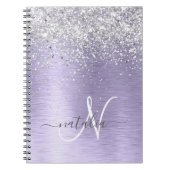 Paars geborsteld metaal Silver Glitter Monogram Na Notitieboek (Voorkant)