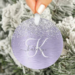 Paars geborsteld metaal Silver Glitter Monogram Na Ornament<br><div class="desc">Pas dit trendy ornament met  zilveren mousserende glitter op een paarse geborstelde metalen achtergrond eenvoudig aan.</div>