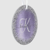Paars geborsteld metaal Silver Glitter Monogram Na Ornament (voorkant)
