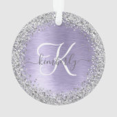 Paars geborsteld metaal Silver Glitter Monogram Na Ornament (achterkant)