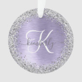 Paars geborsteld metaal Silver Glitter Monogram Na Ornament (voorkant)