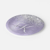 Paars geborsteld metaal Silver Glitter Monogram Na Papieren Bordje (Gekanteld)