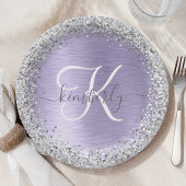Paars geborsteld metaal Silver Glitter Monogram Na Papieren Bordje
