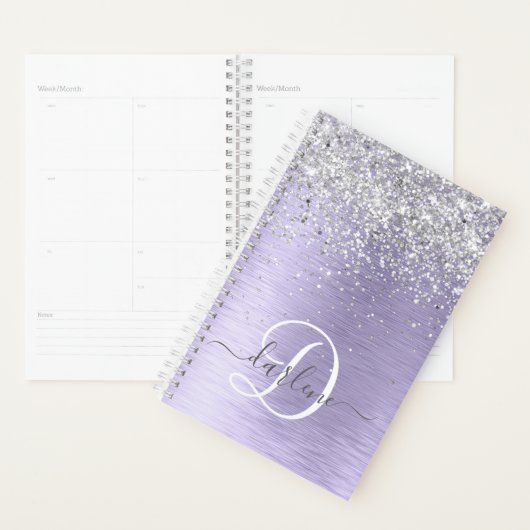 Paars geborsteld metaal Silver Glitter Monogram Na Planner (Display)