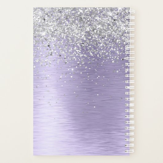 Paars geborsteld metaal Silver Glitter Monogram Na Planner (Achterkant)