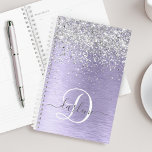 Paars geborsteld metaal Silver Glitter Monogram Na Planner<br><div class="desc">Maak dit trendy ontwerp van de draaiende kerkvormer eenvoudig aan te passen met  zilveren mousserend glitter op een paarse geborstelde metalen achtergrond.</div>