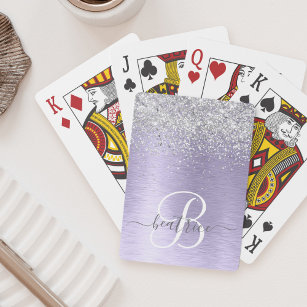 Paars geborsteld metaal Silver Glitter Monogram Na Pokerkaarten