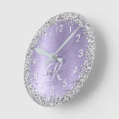 Paars geborsteld metaal Silver Glitter Monogram Na Ronde Klok (Hoek)