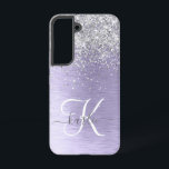 Paars geborsteld metaal Silver Glitter Monogram Na Samsung Galaxy Hoesje<br><div class="desc">Pas dit trendy ontwerp van de telefoonbehuizing eenvoudig aan met  zilveren mousserende glitter op een paarse geborstelde metalen achtergrond.</div>