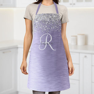 Paars geborsteld metaal Silver Glitter Monogram Na Schort