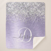 Paars geborsteld metaal Silver Glitter Monogram Na Sherpa Deken (Voorkant)