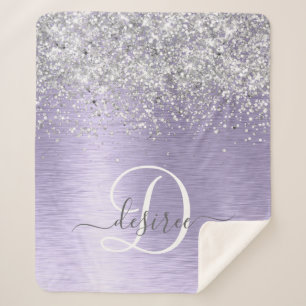 Paars geborsteld metaal Silver Glitter Monogram Na Sherpa Deken