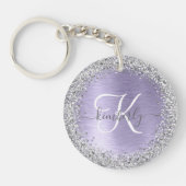 Paars geborsteld metaal Silver Glitter Monogram Na Sleutelhanger (Voorkant)