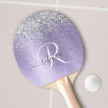 Paars geborsteld metaal Silver Glitter Monogram Na Tafeltennisbatje<br><div class="desc">Pas dit trendy kikkerpingpongpedelontwerp met  zilveren mousserend glitter op een paarse geborstelde metalen achtergrond eenvoudig aan.</div>