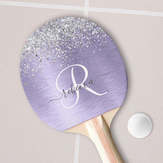 Paars geborsteld metaal Silver Glitter Monogram Na Tafeltennisbatje