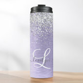 Paars geborsteld metaal Silver Glitter Monogram Na Thermosbeker