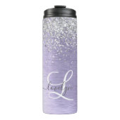 Paars geborsteld metaal Silver Glitter Monogram Na Thermosbeker (Voorkant)