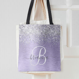 Paars geborsteld metaal Silver Glitter Monogram Na Tote Bag