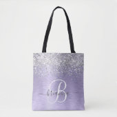 Paars geborsteld metaal Silver Glitter Monogram Na Tote Bag (Voorkant)