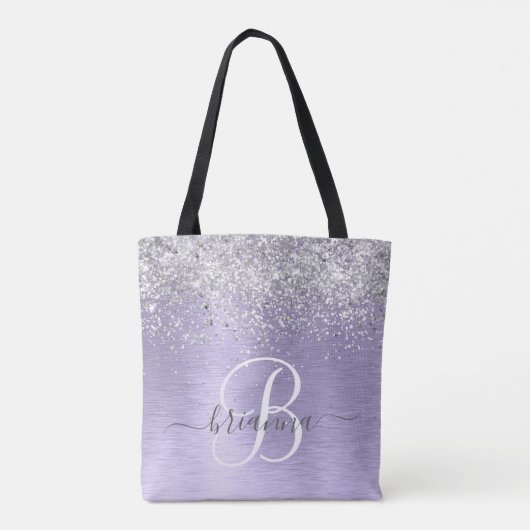 Paars geborsteld metaal Silver Glitter Monogram Na Tote Bag (Achterkant)