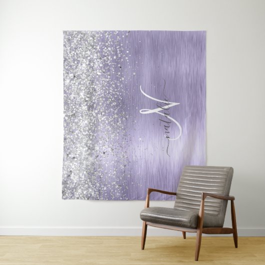 Paars geborsteld metaal Silver Glitter Monogram Na Wandkleed (In situ)