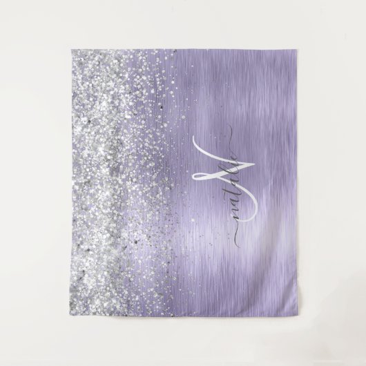 Paars geborsteld metaal Silver Glitter Monogram Na Wandkleed (Voorkant)